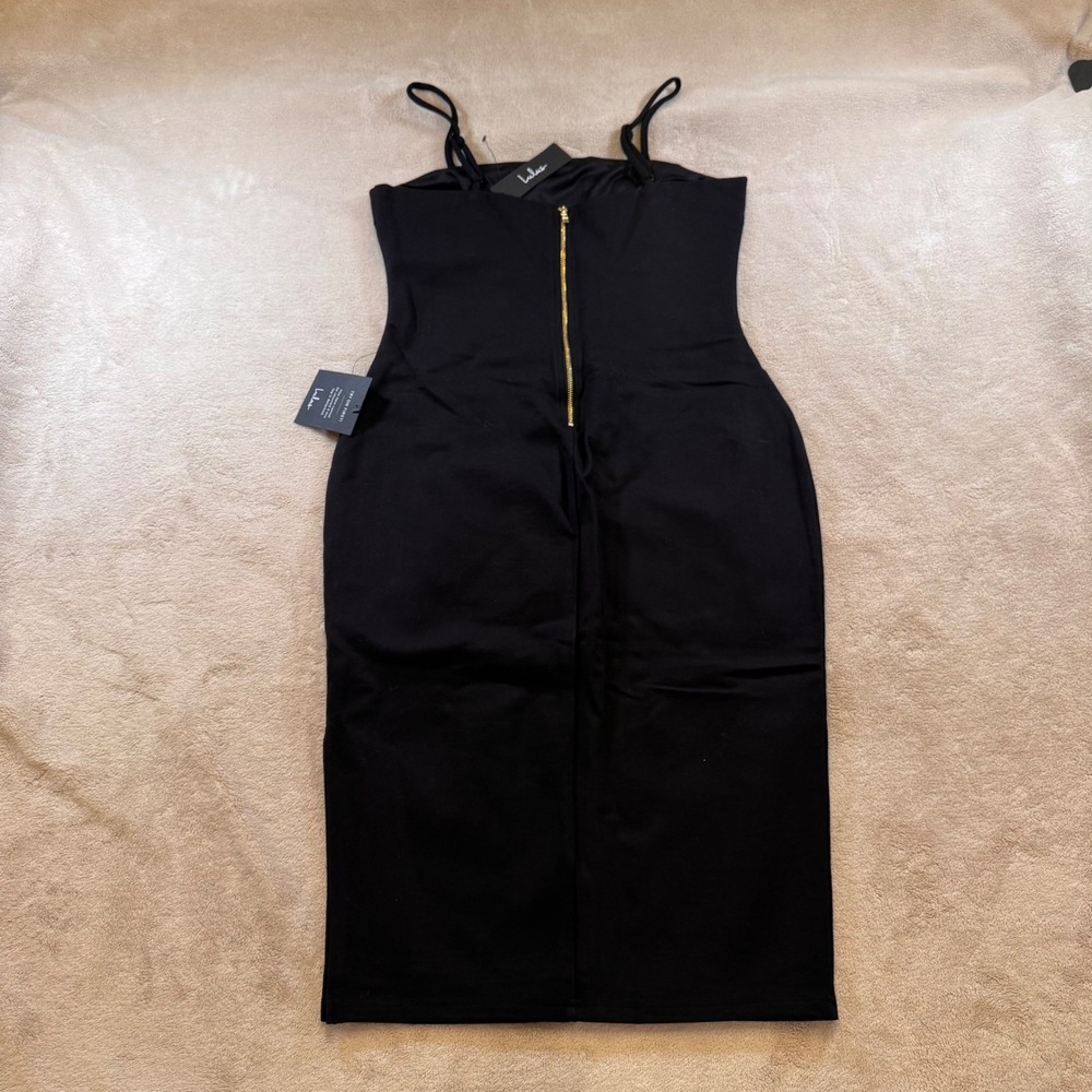 NWT Carolyn Bessette Minimalist Little Black Dress Chic Midi Slip Formal Party L - Picture 10 of 13